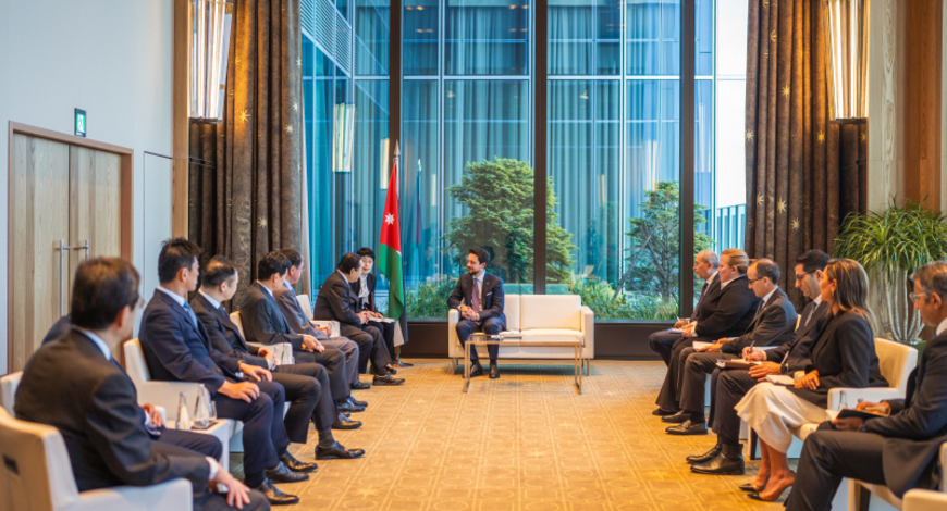 HRH Crown Prince Hussein meets on Thursday in Tokyo with the chairman and members of the Jordanian-Japanese Parliamentary Friendship Committee, and emphasises the strong friendship between the two countries, built on mutual respect and shared values over more than 70 years  (Photo courtesy of Royal Court)